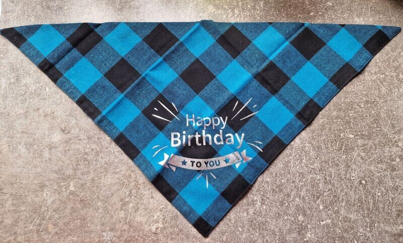 Bandana blauwe ruit "happy birthday to you"