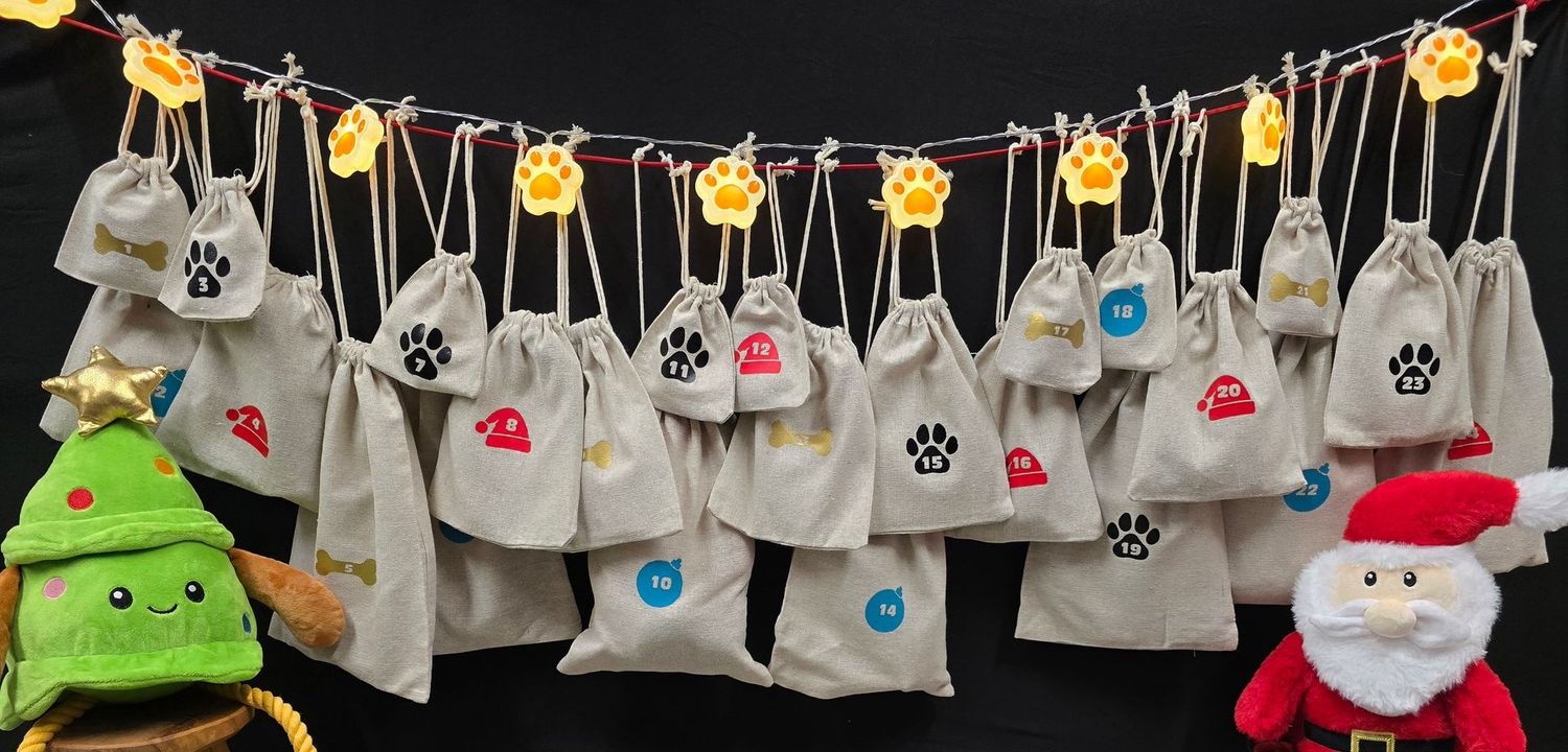 Adventskalender  linnen zakjes met koekjes