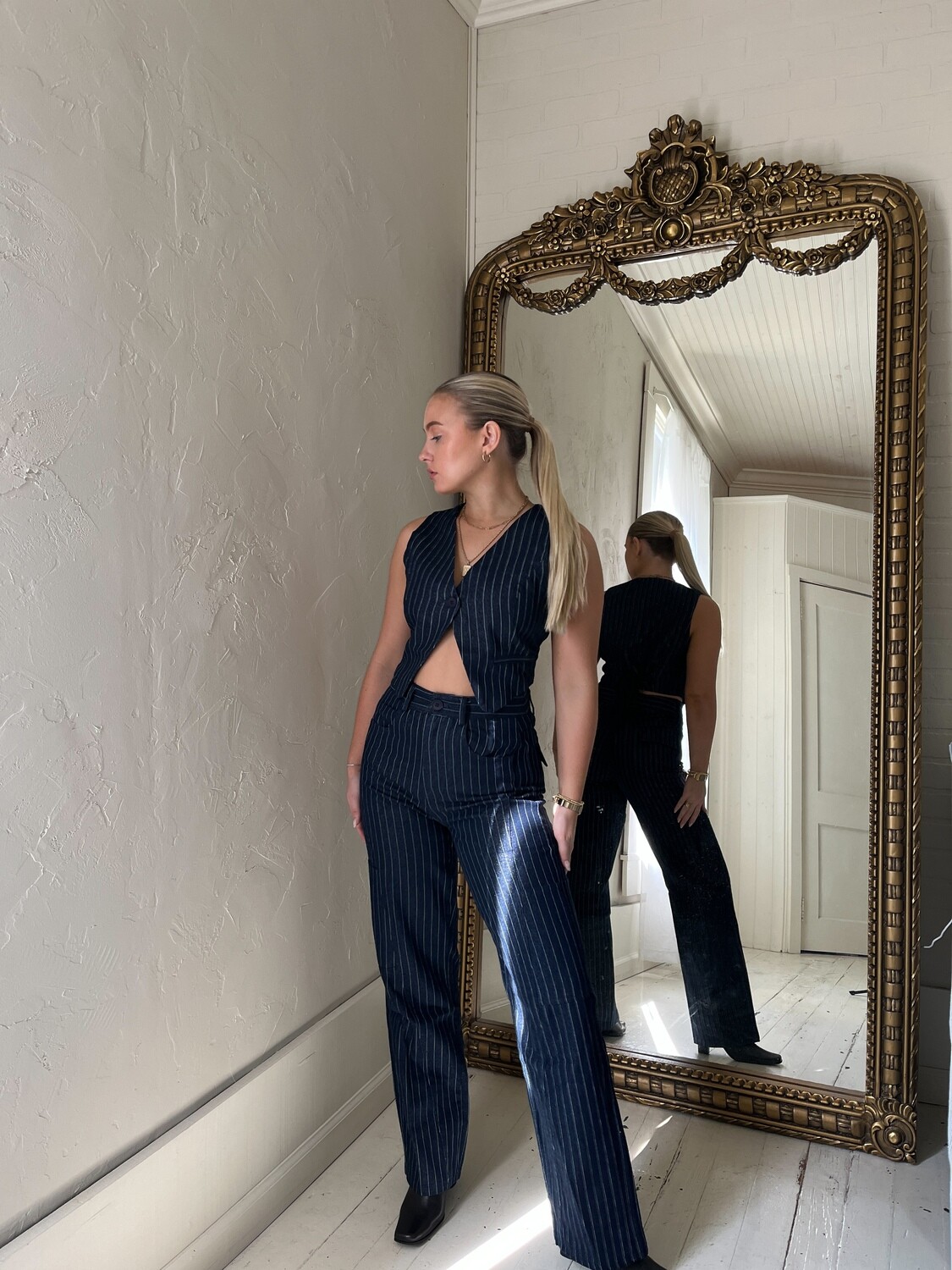 PINSTRIPE BLUE VEST SET