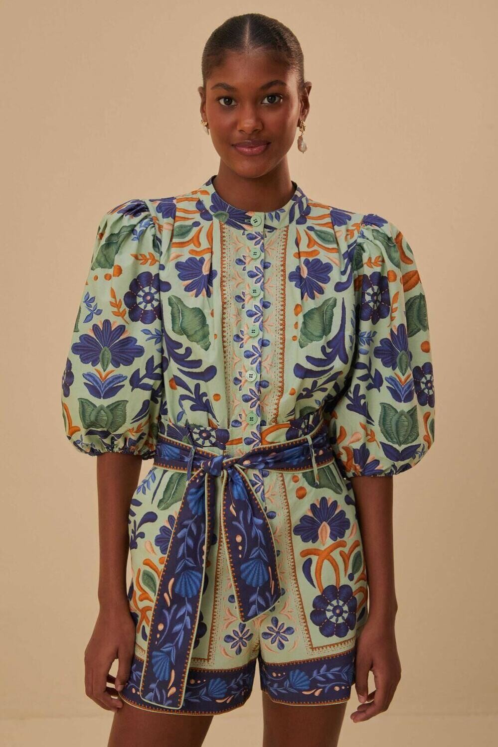 OCEAN TAPESTRY GREEN ROMPER
