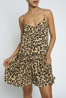 LEOPARD RUFFLE TRAPEZE DRESS