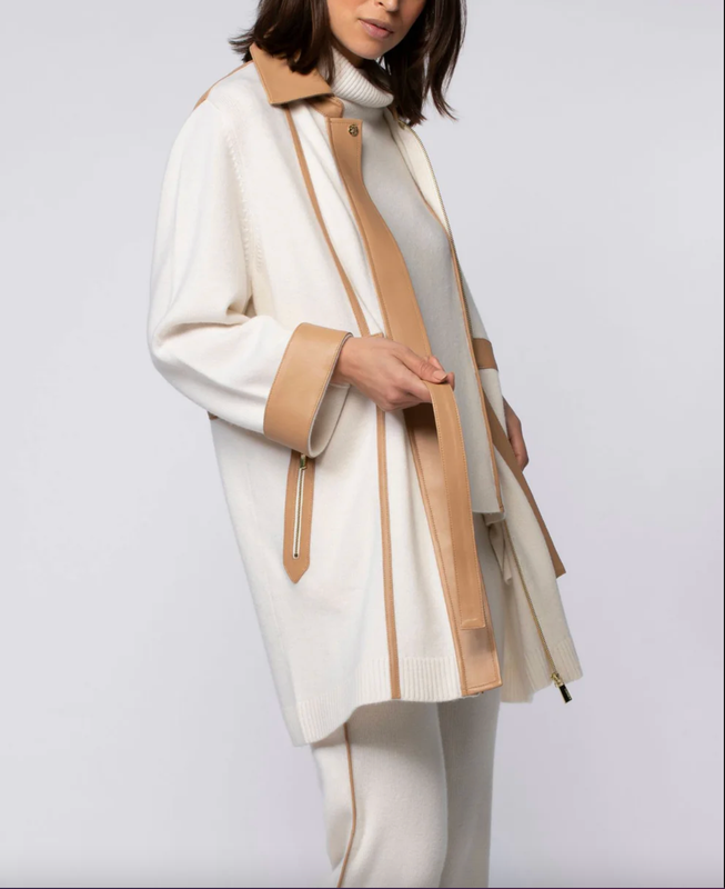 VESTE LONGUE EN MAILLE &amp; CUIR