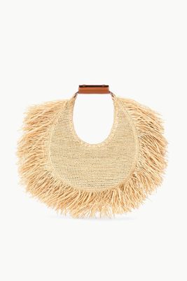 MOON RAFFIA FRINGE TOTE BAG