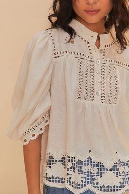 ROMANTIC RICHELIEU SHORT SLEEVE BLOUSE
