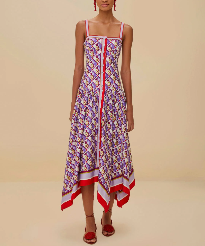 GRAPHIC PINEAPPLE SCARF MULTICOLOR MIDI DRESS
