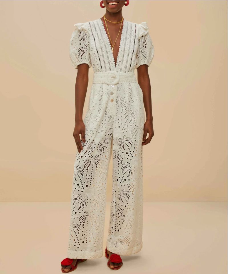 OFF WHITE PALM TREE EYELET JUMPSUIT