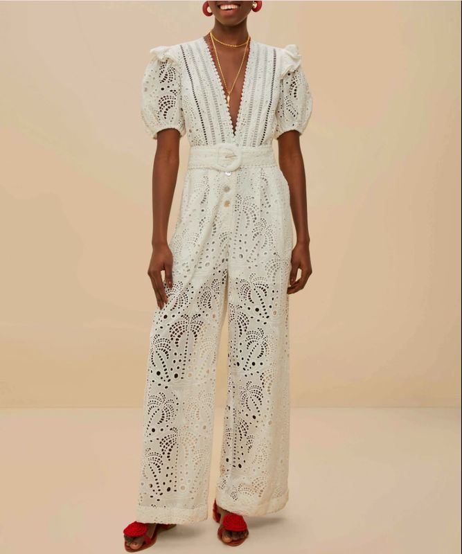 OFF WHITE PALM TREE EYELET JUMPSUIT