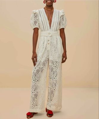 OFF WHITE PALM TREE EYELET JUMPSUIT