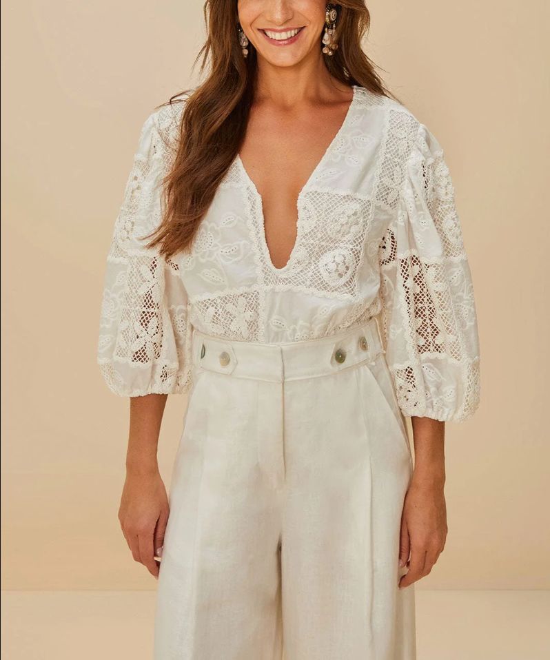 ROSY EYELET PUFFY SLEEVE BODYSUIT
