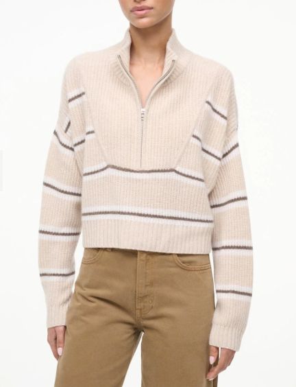 CASHMERE CROPPED HAMPTON SWEATER WHISPER STRIPE