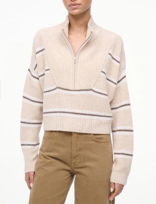 CASHMERE CROPPED HAMPTON SWEATER WHISPER STRIPE