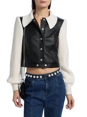  CIARA KNIT SLEEVE FAUX LEATHER JACKET