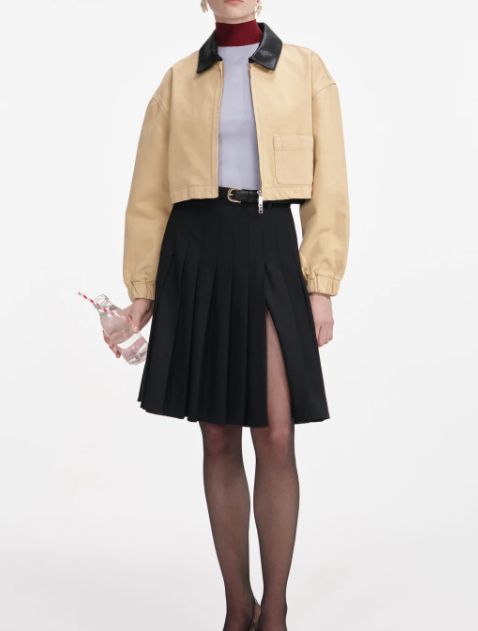 BEIGE DENIM CROPPED JACKET