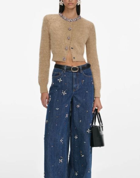 BROWN EMBELLISHED TRIM CARDIGAN