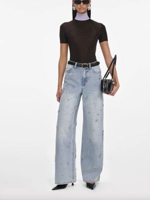 LIGHT BLUE EMBELLISHED  WIDE LEG JEANS