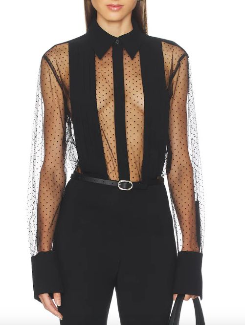 MEGHAN PANELLED POLKA SILK BLOUSE