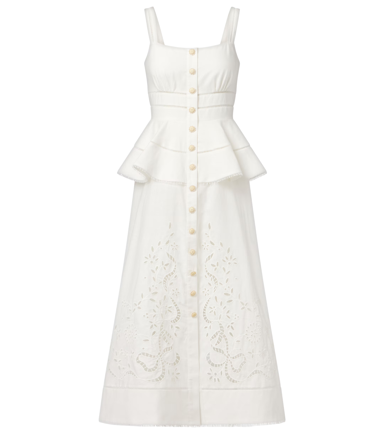 CREAM LINEN PEPLUM MIDI DRESS