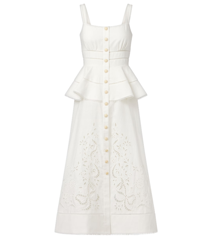 CREAM LINEN PEPLUM MIDI DRESS