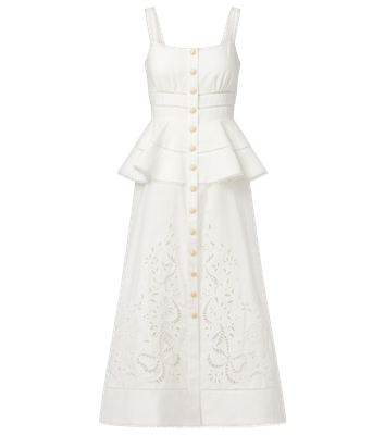 CREAM LINEN PEPLUM MIDI DRESS