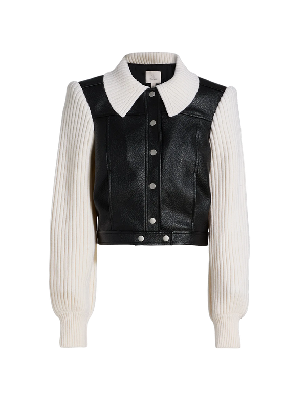 CIARA KNIT SLEEVE FAUX LEATHER JACKET