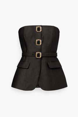 BLACK TAFFETA BANDEAU TOP