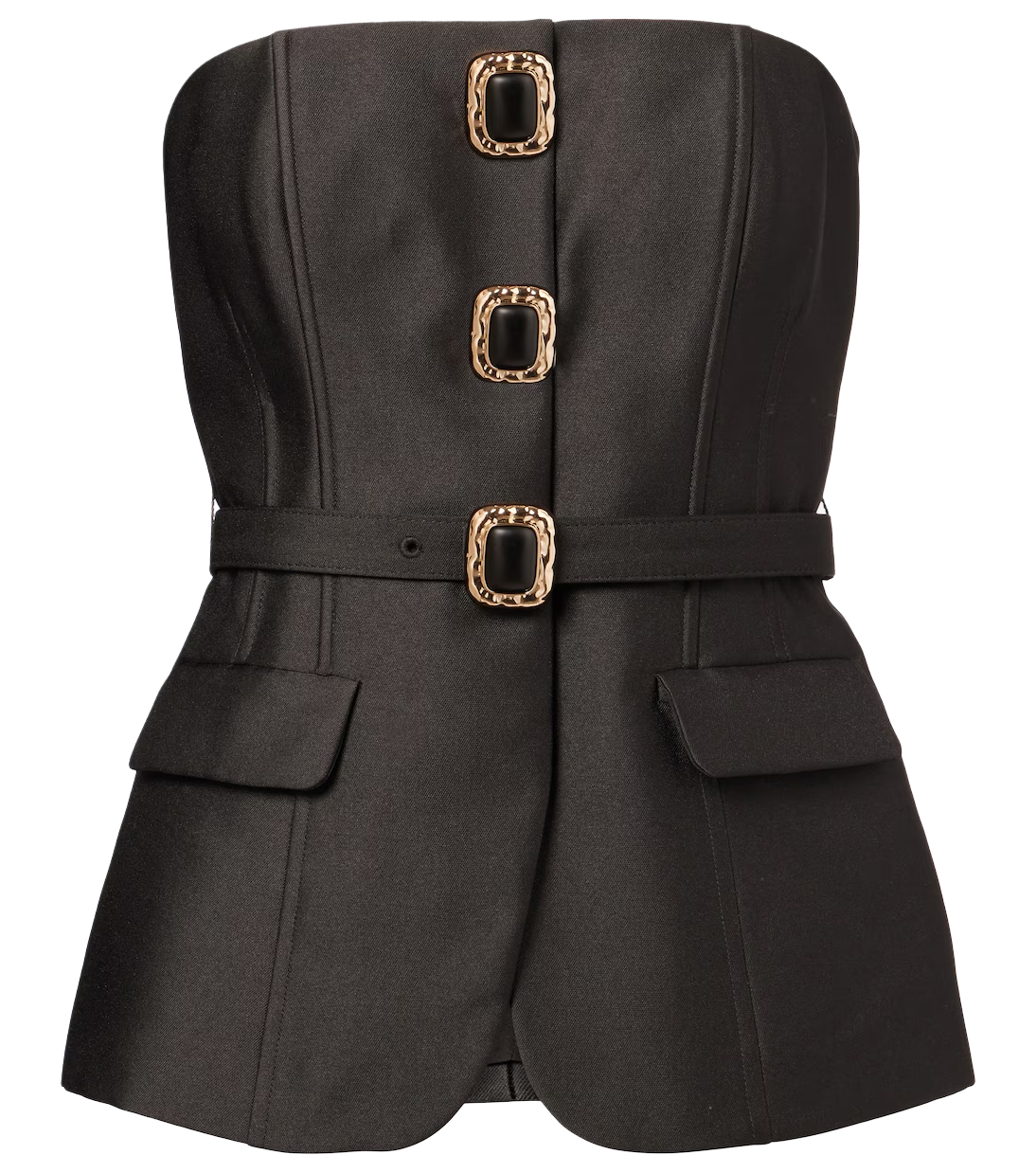 BLACK TAFFETA BANDEAU TOP