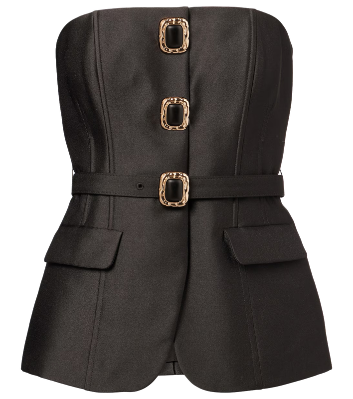 BLACK TAFFETA BANDEAU TOP