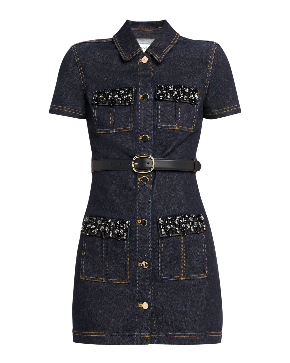 INDIGO DENIM CRYSTAL TRIM MINI DRESS