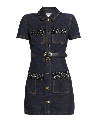 INDIGO DENIM CRYSTAL TRIM MINI DRESS