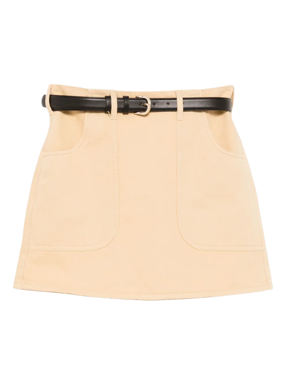 BEIGE DENIM BELTED MINI SKIRT