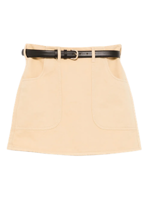 BEIGE DENIM BELTED MINI SKIRT