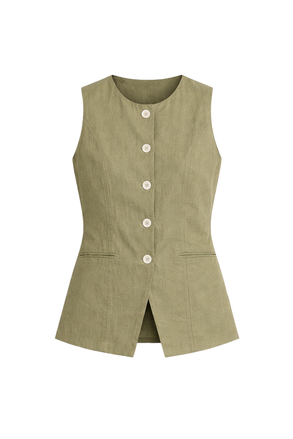 BUTTON FRONT LINEN VEST | OLIVE