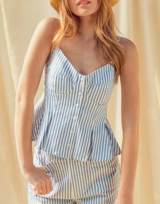 T6121ST STRIPE STRETCH FABRIC BUTTON FRONT PEPLUM