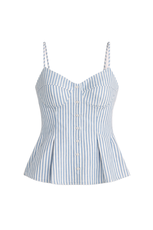 STRIPE STRETCH FABRIC BUTTON FRONT PEPLUM