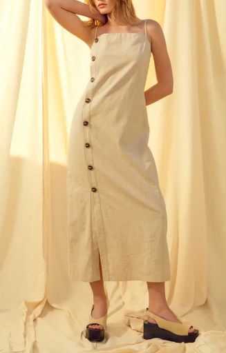 D6274 BUTTON DETAIL LINEN LONG DRESS