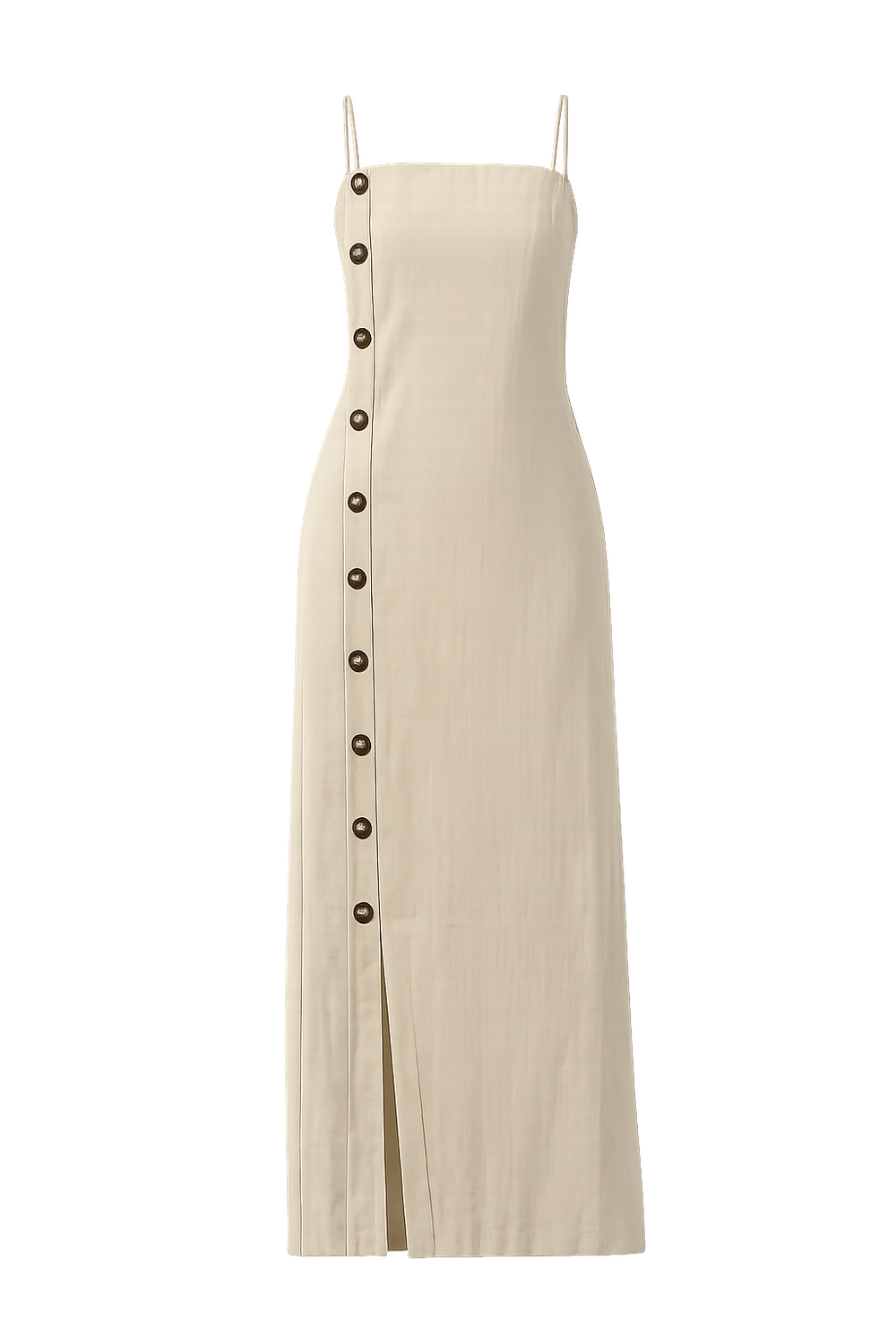 BUTTON DETAIL LINEN LONG DRESS