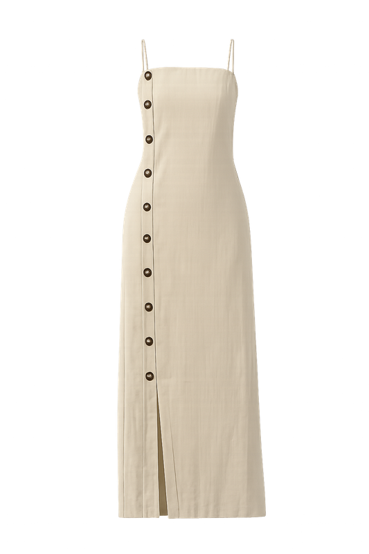 BUTTON DETAIL LINEN LONG DRESS