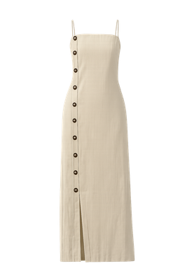 BUTTON DETAIL LINEN LONG DRESS