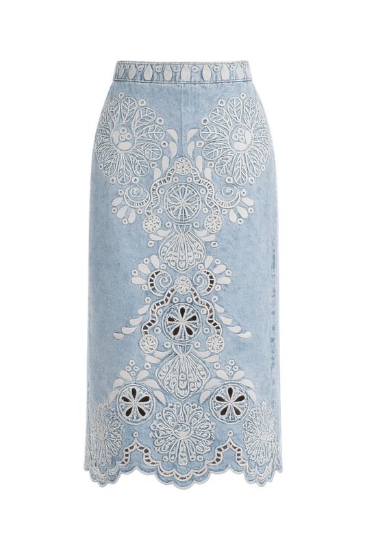 DENIM RICHELIEUX MIDI SKIRT