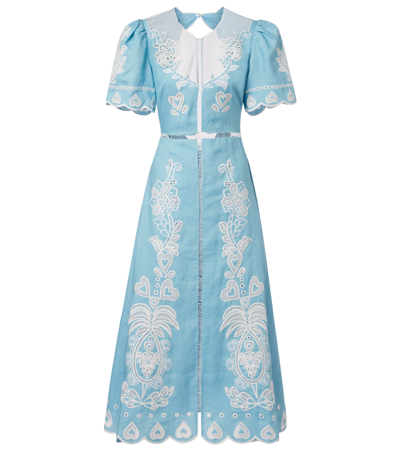 LIGHT BLUE EMBROIDERY SHORT SLEEVE MIDI DRESS