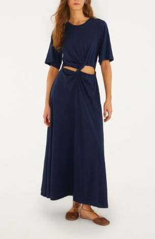DARK BLUE SHORT SLEEVE MIDI DRESS