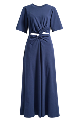 DARK BLUE SHORT SLEEVE MIDI DRESS