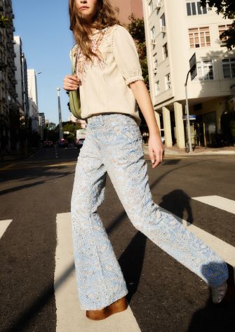 EYELET DENIM PANTS