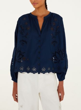 ARTISANAL NAVY BLUE LONG SLEEVE BLOUSE