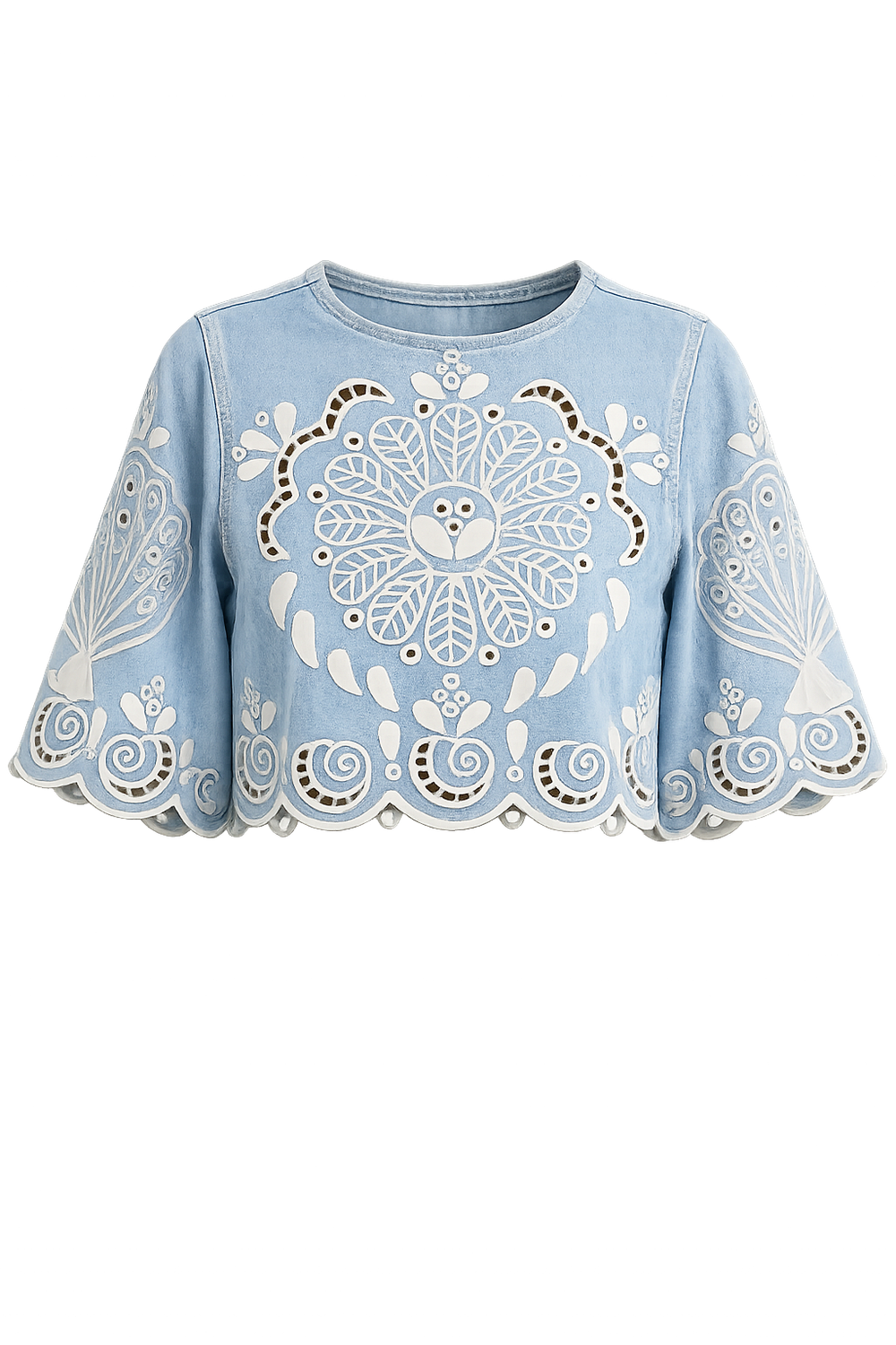 DENIM RICHELIEUX CROPPED BLOUSE