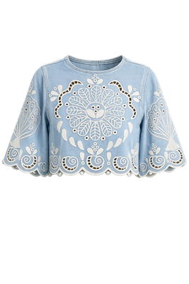 DENIM RICHELIEUX CROPPED BLOUSE
