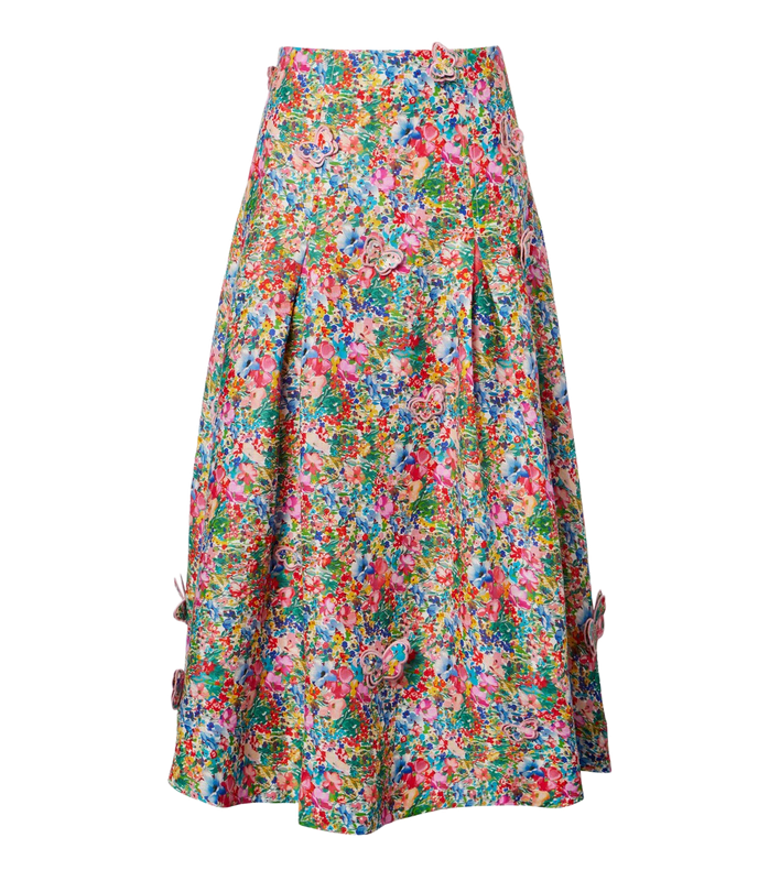 PEASANT FLORAL OFF-WHITE BUTTERFLIES MAXI SKIRT