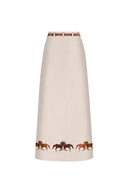 EL CARMEN EMBROIDERED CANVAS MIDI SKIRT