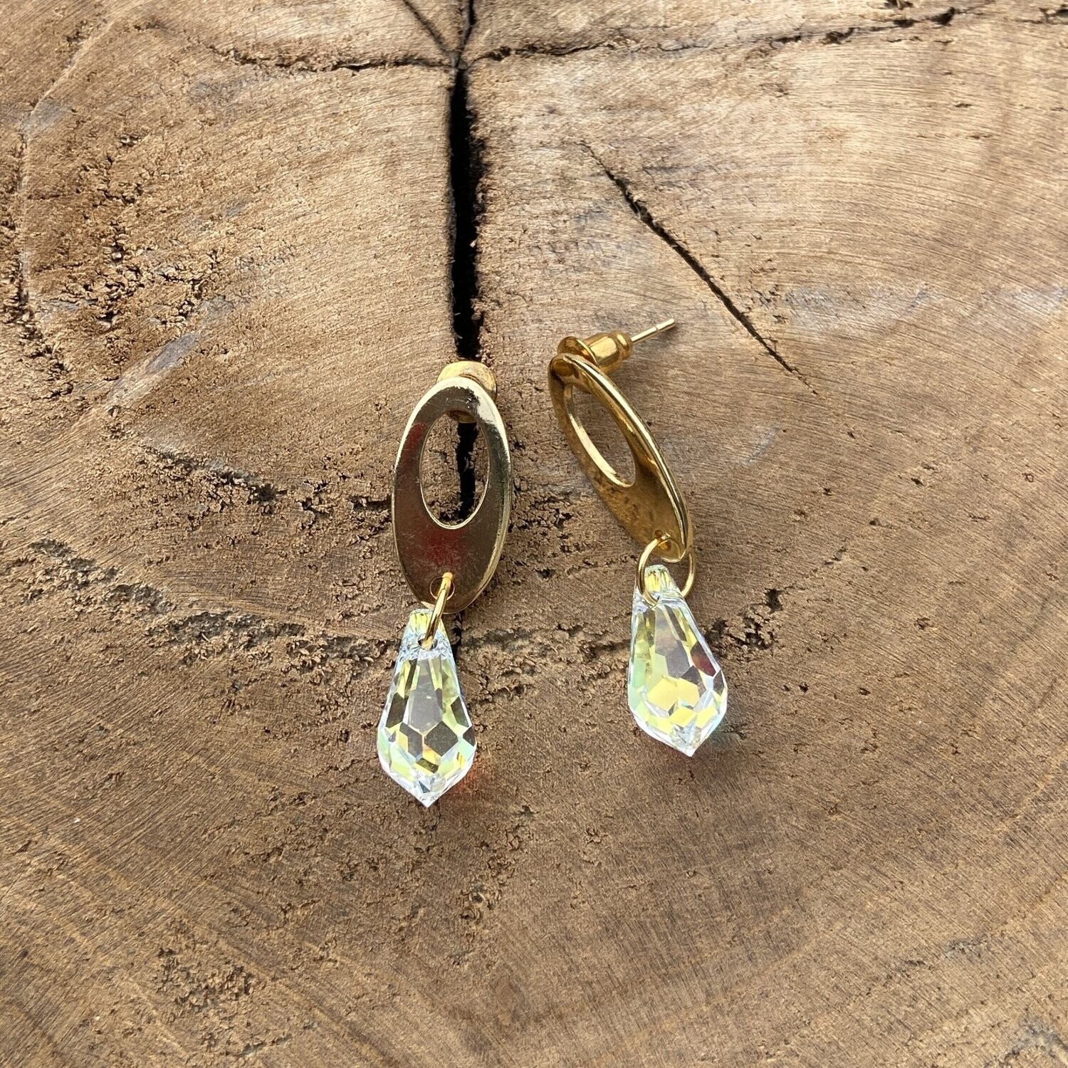 Kristallen druppel oorbellen - rvs/goud