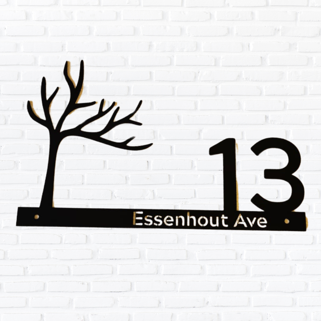 House Numbers Unique Horizontal, Design: Winter Tree